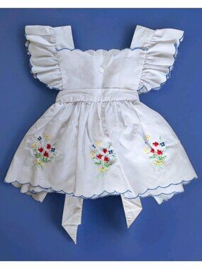 Vintage 1990s Cradle Togs Toddler Dress 2T White Embroidered Sash Pinafore Style